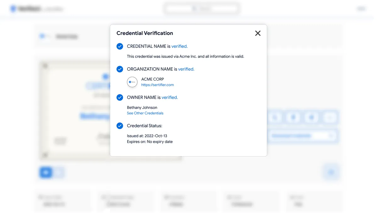 Credential verification interface